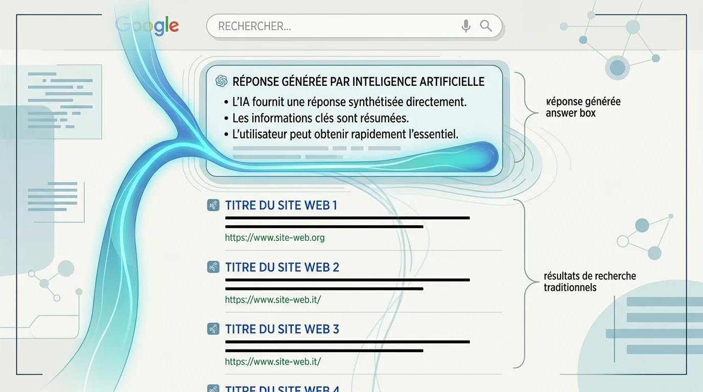 Schéma illustrant un résumé IA captant l'attention avant les liens organiques