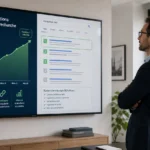 Professionnel observant une courbe de progression de positionnement sur écran