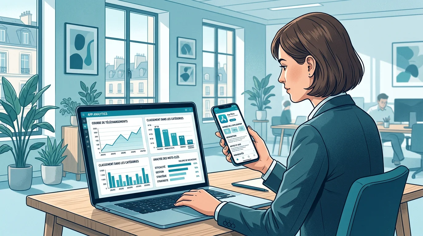 Professionnel européen analysant le classement d'une application dans le Google Play Store