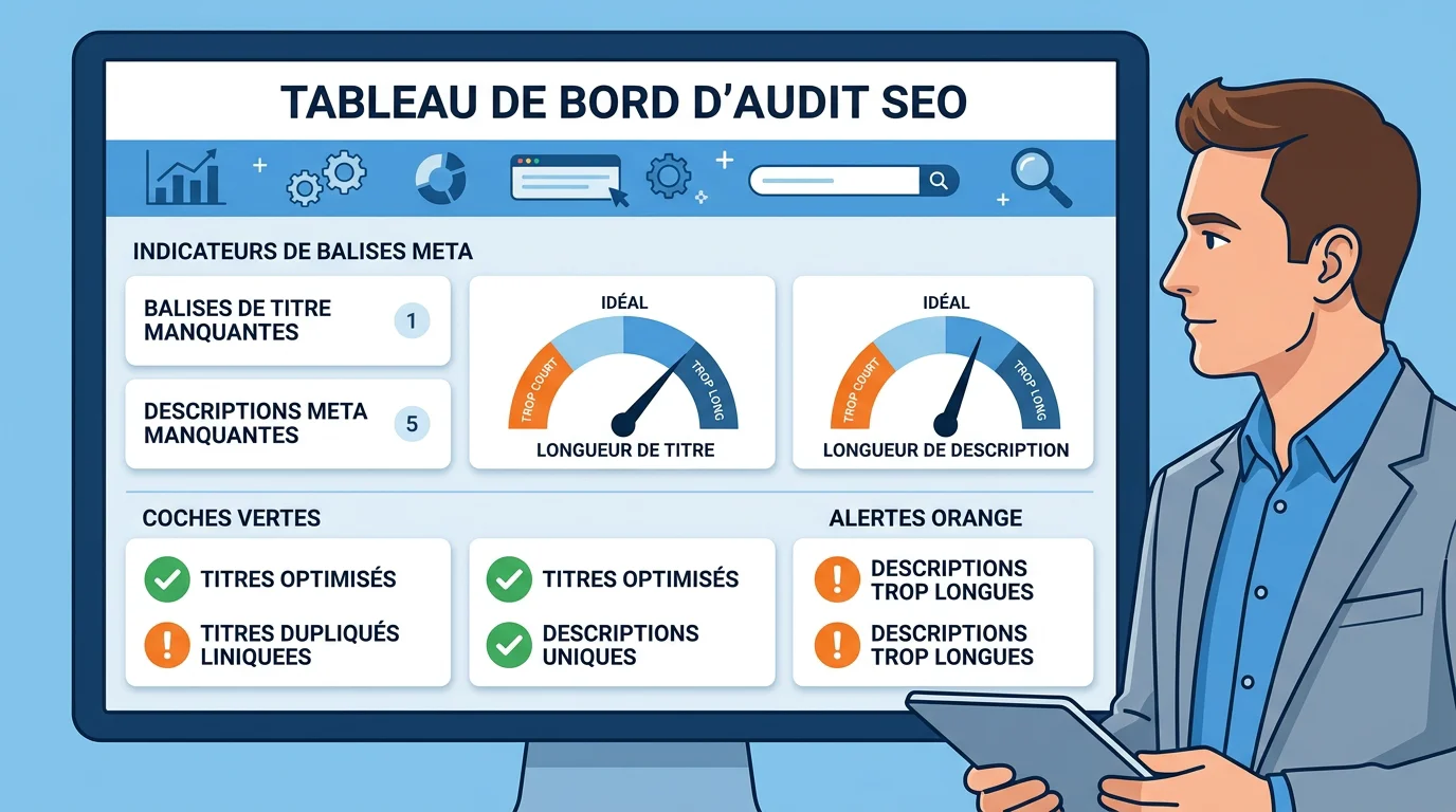 Tableau de bord d'audit des balises meta d'un site web