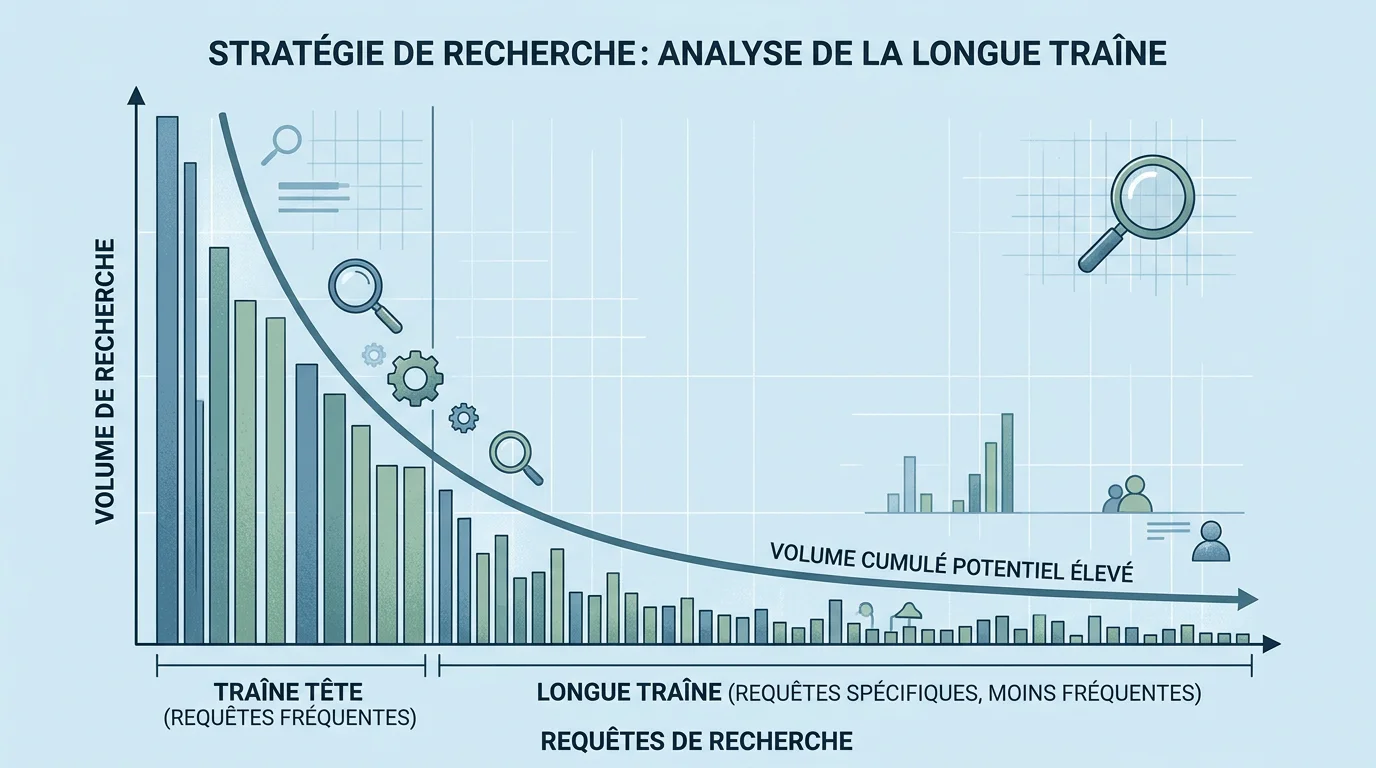 Graphique illustrant la distribution des mots-clés de longue traîne