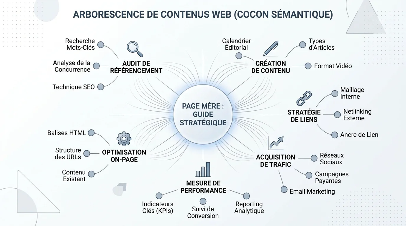 Schéma d'une structure de contenus en cocon sémantique pour le SEO