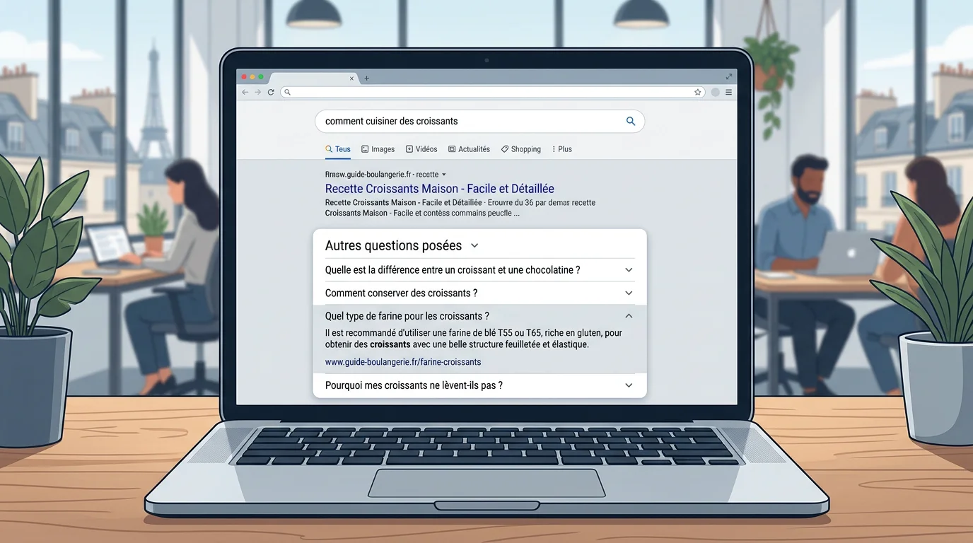 Illustration d'un bloc de questions Autres questions dans les résultats de recherche Google