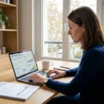 Consultant SEO indépendant travaillant à son compte devant un tableau de bord de performance