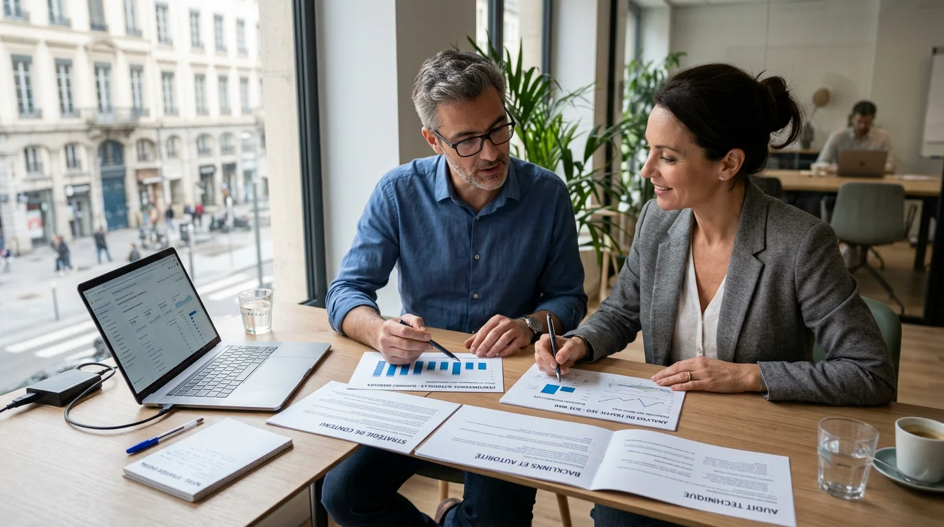 Entrepreneur comparant les propositions d'un consultant SEO indépendant