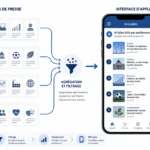 Personne consultant un flux d'actualités numériques sur tablette et ordinateur portable