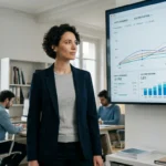 Référenceur internet analysant les positions d'un site sur un grand écran