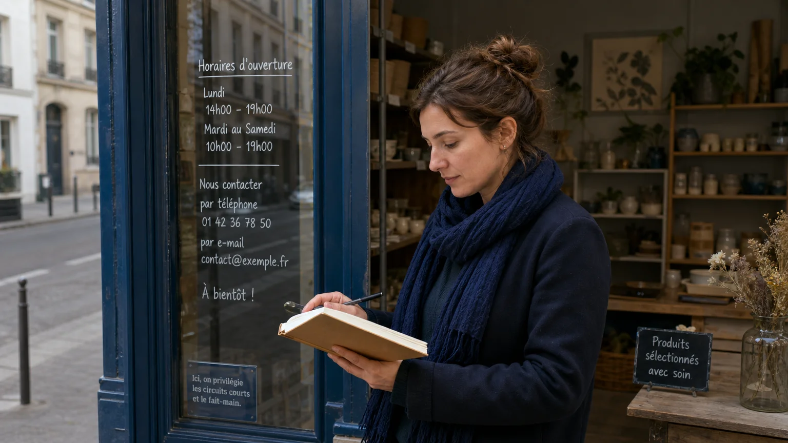 Entrepreneuse vérifiant les informations locales de son établissement