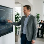 Consultant SEO WordPress européen analysant le positionnement d'un site sur grand écran